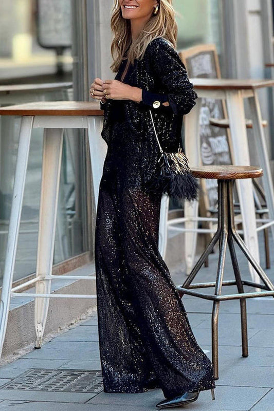 Pantalones de fiesta de tiro alto y pierna ancha con lentejuelas Special Treat