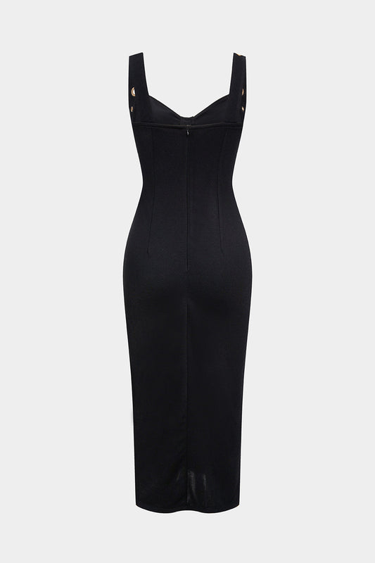 Metallic Eyelet Zipper Sleeveless Midi Dress