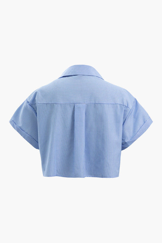 Oversized Pinstripe Rolled Cuff Crop Shirt