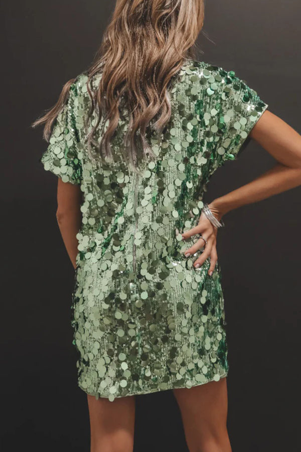 Fashionable Sequined Loose Short-sleeved Mini Dress
