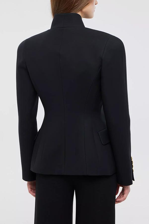 Classic Luxury Unique Metal Button Stand Collar Long Sleeve Blazer