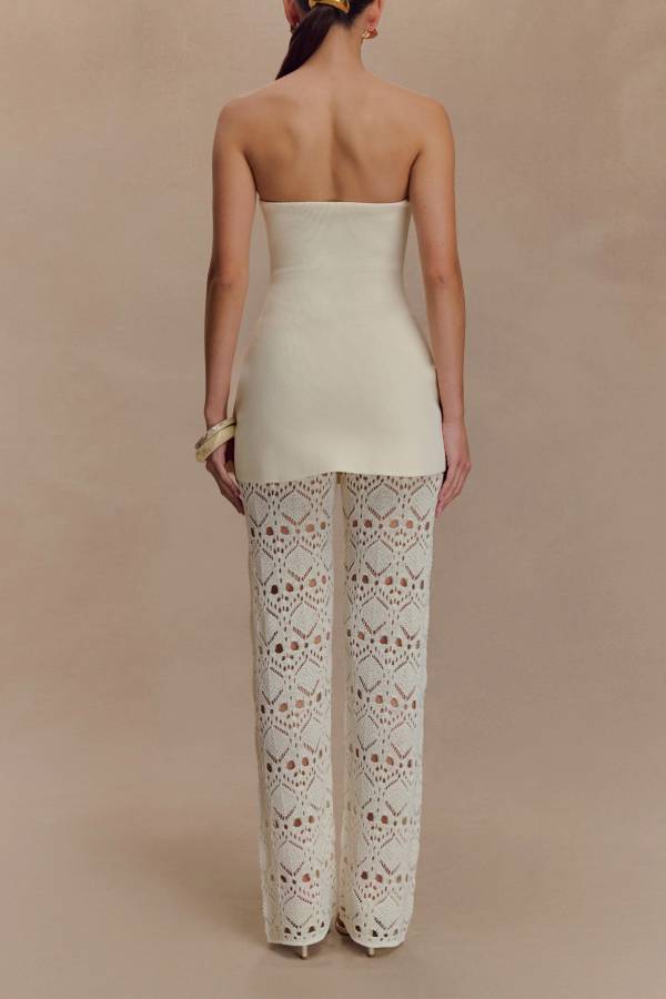 Anette Bandage Knit Strapless Stretch A-line Midi Top