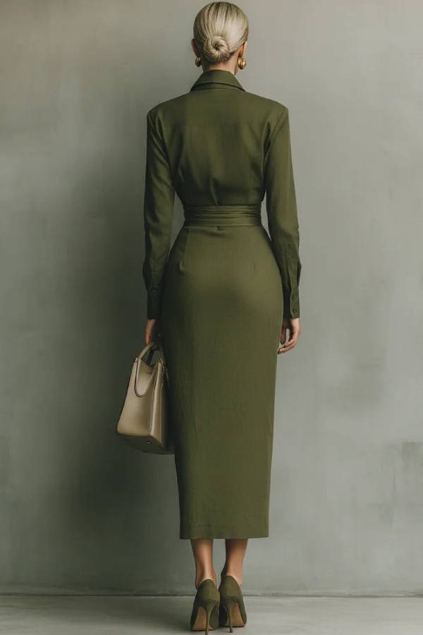 Army Green Cotton Blended Maxi Dress