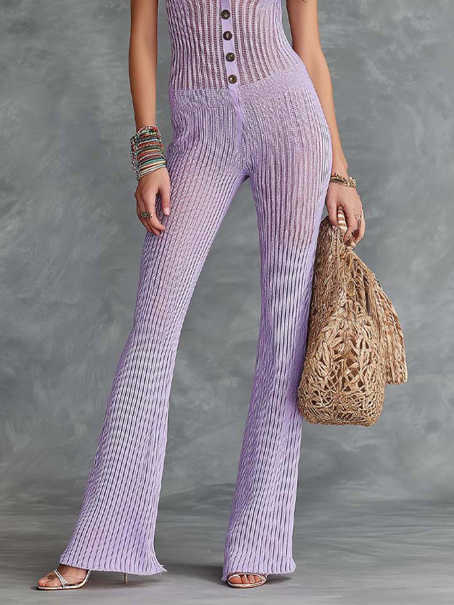 Bohemian Ribbed Knit Halter Jumpsuit Product Description