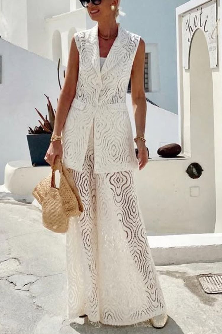 Chaleco de traje con solapa y botones de encaje único Santorini Dream