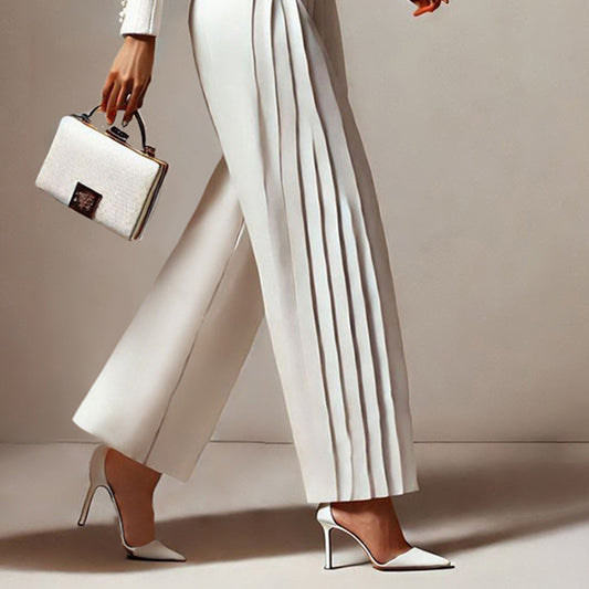 sheenchic Formal Solid Pleat Wide Leg Pants