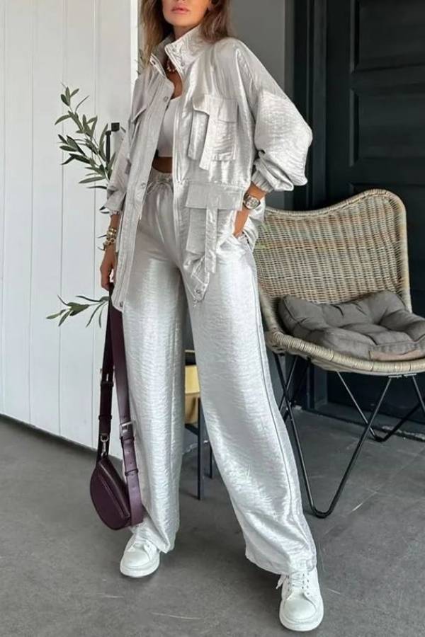 Easy on Me Metallic Fabric Elastic Waist Pocketed Wide Leg Pants