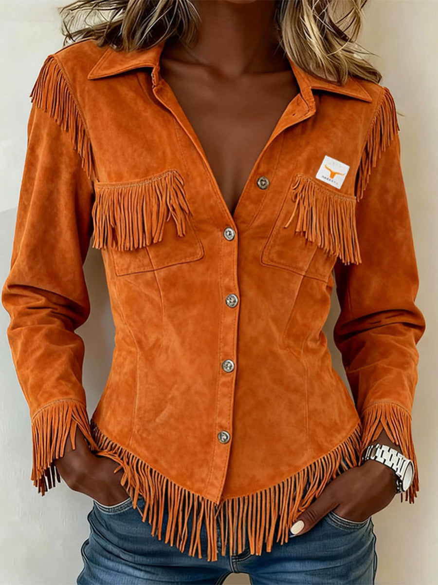 Business Casual Orange Shirt Collar Long Sleeve Strappy Casual Chamois Jacket