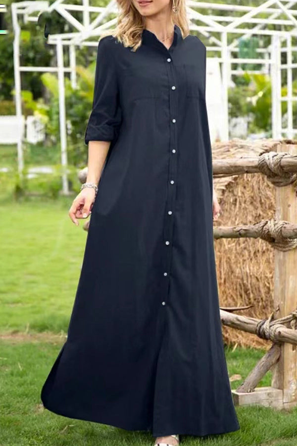 Vestidos casuales de corte A con cuello mandarín y botones lisos