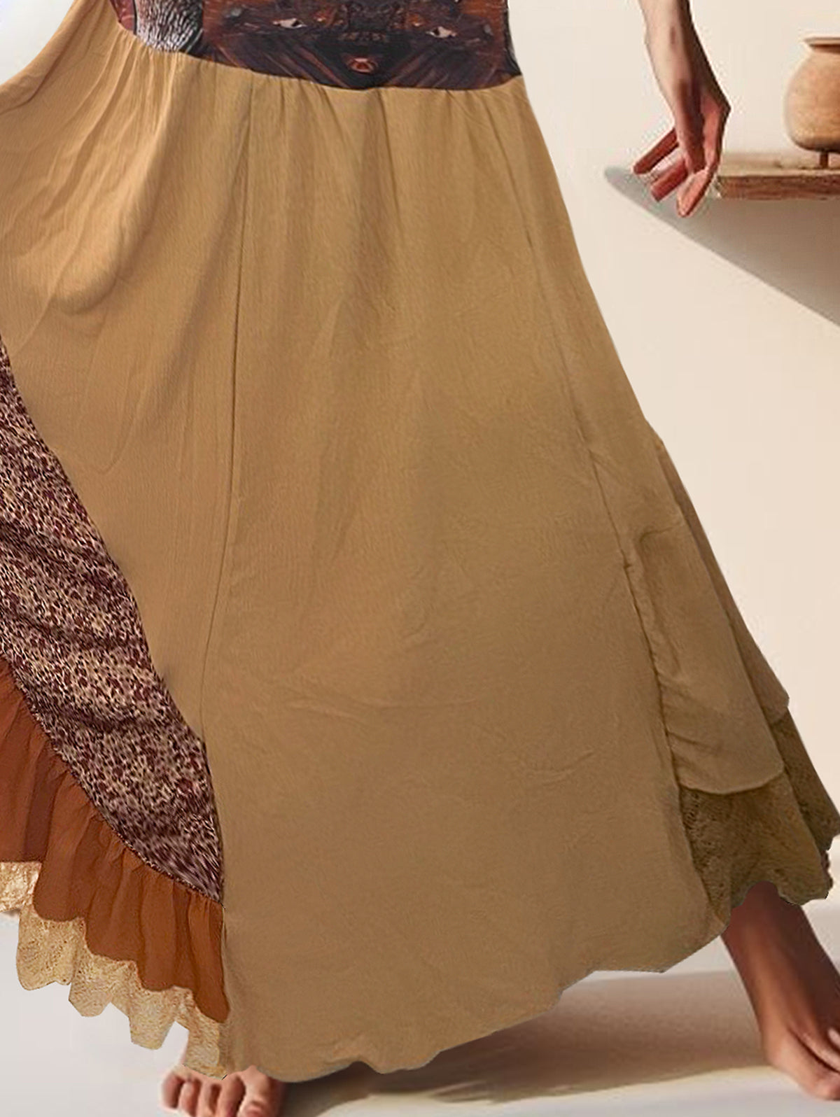 sheenchic Boho High Waist Patchwork Maxi Skirt