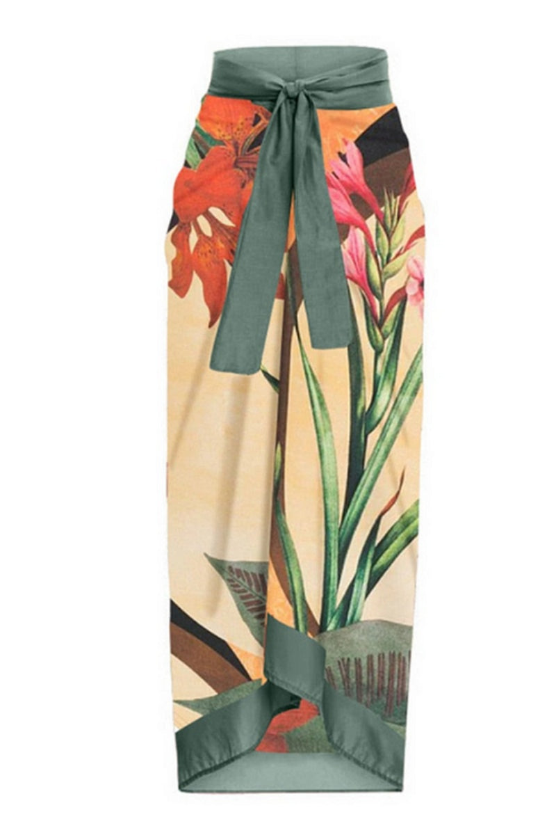 Backless Printed One Piece Swimsuit Set