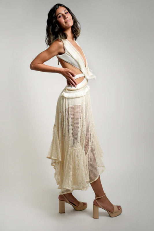 V Neck Tassel Cut Out One Piece Swimsuit