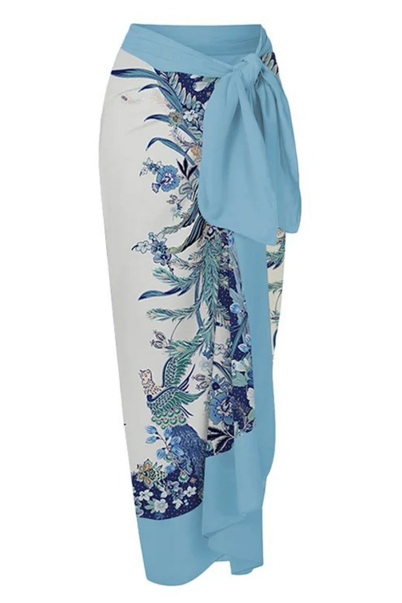 Flaxmaker Blue Reversible Bow Tie Shoulder One-Piece Swimsuit Set