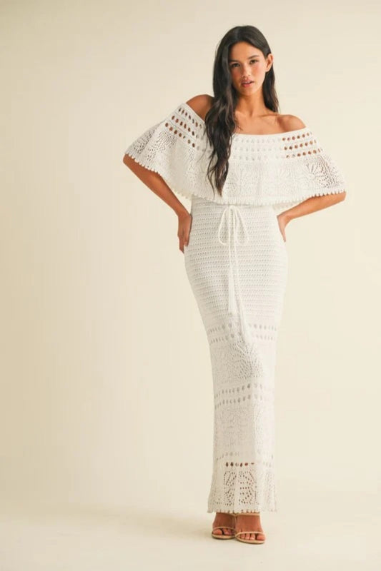 White Off The Shoulder Crochet Maxi Dress