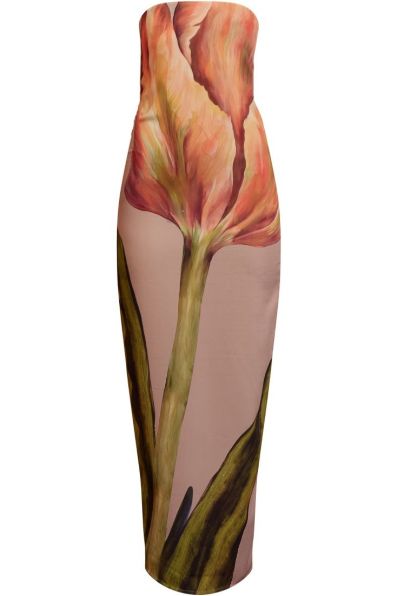 Floral Print Strapless Maxi Dress