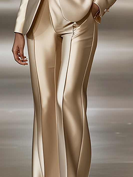 24-Hour-Shipping Chic Beige Satin Pants