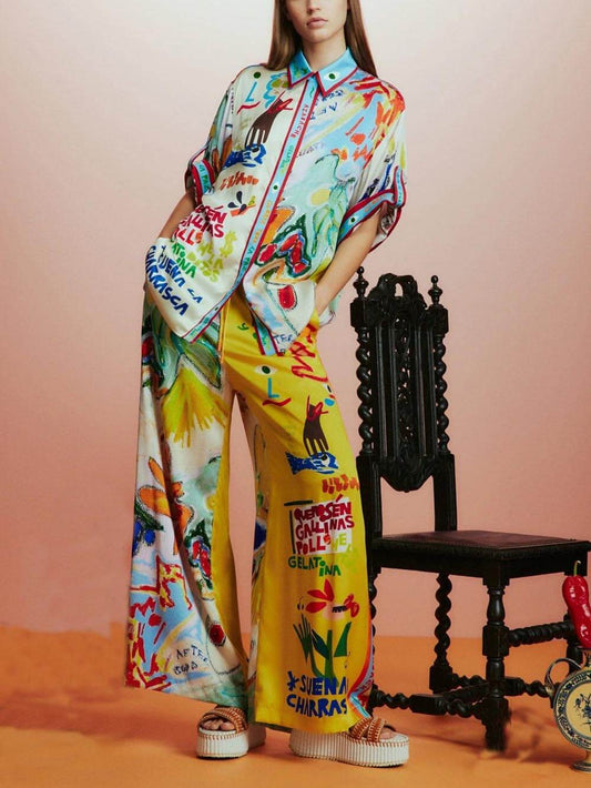 Unique Print Short-Sleeved Loose Shirt