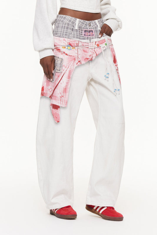 Famke Deconstruct Asymmetric Print Baggy Jeans