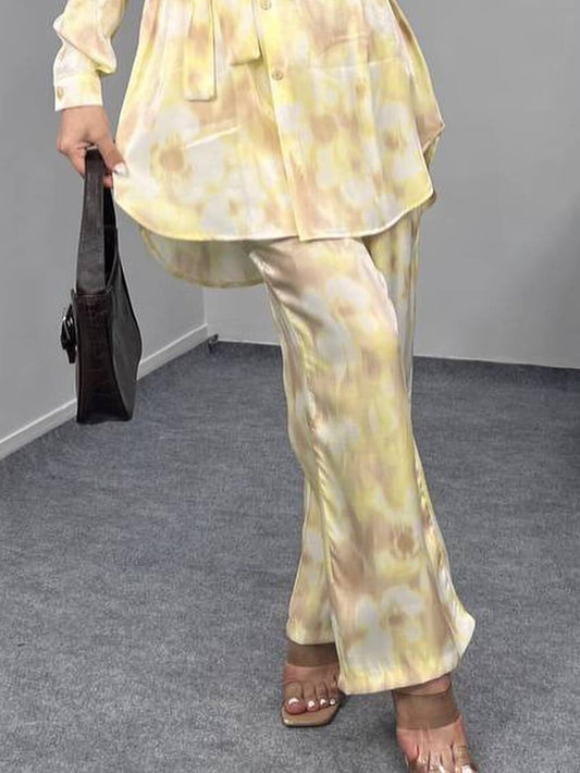 Unique Tie-Dye Print Loose Tie-Front Button-Up Shirt