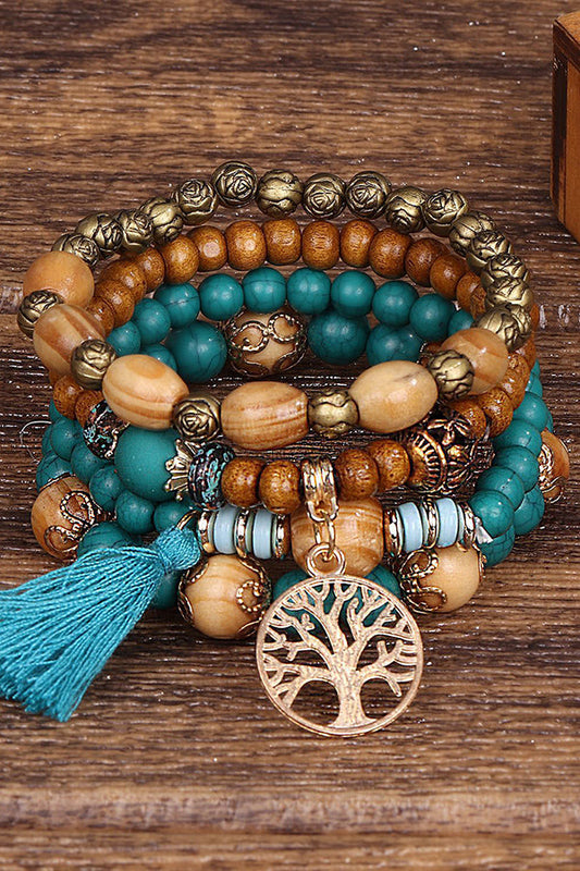 Bohemian Multi-layered Wood Beaded Bracelet