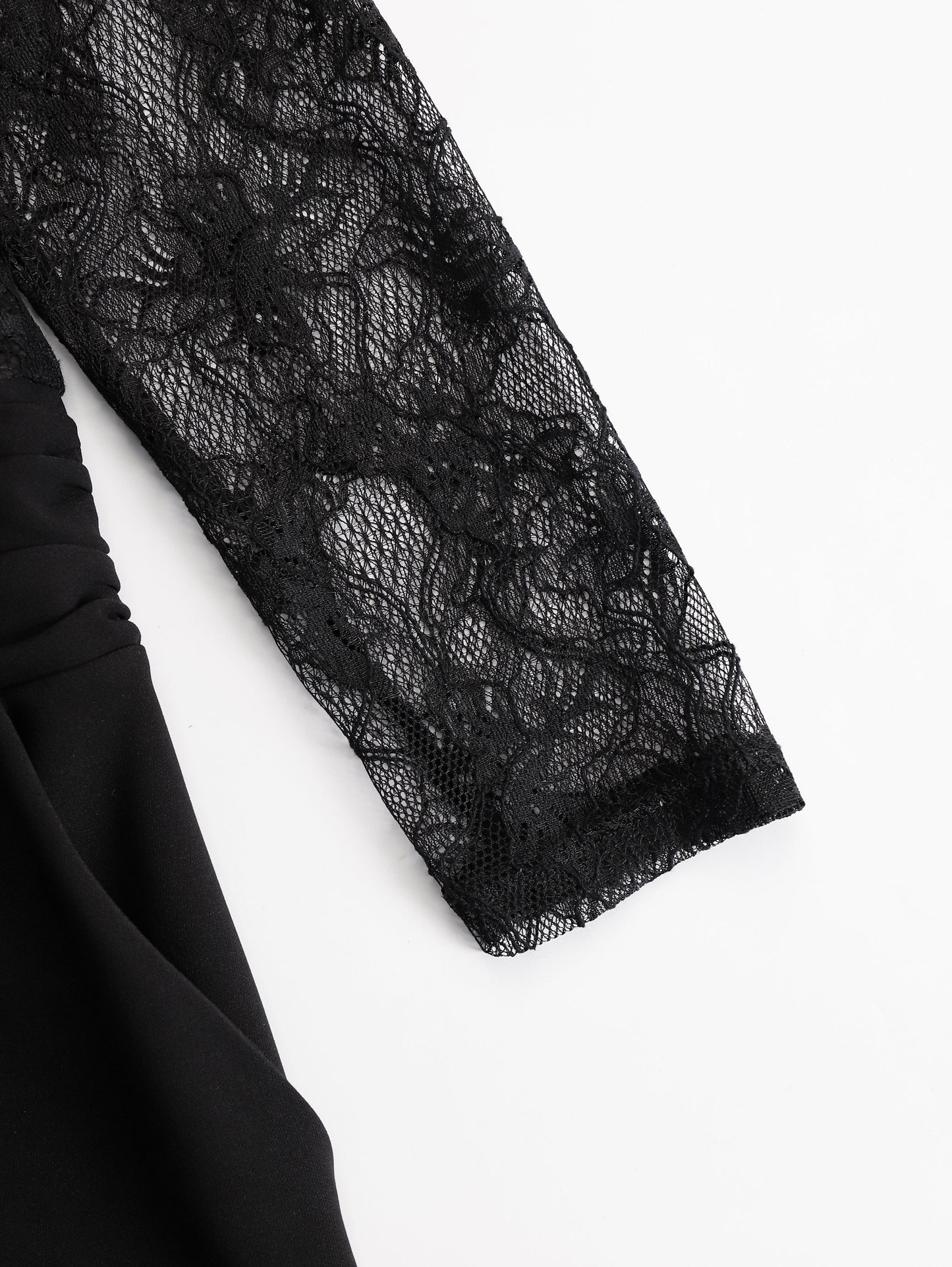 Black Lace Illusion Bodice Wide-Leg Evening Jumpsuit