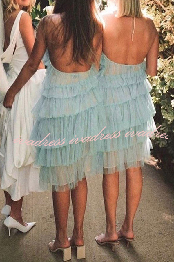 Best Days Patchwork Tulle Sheer Halterneck Pleated Midi Dress