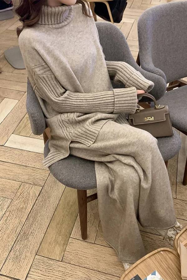 Turtleneck Size Split Sweater Suits