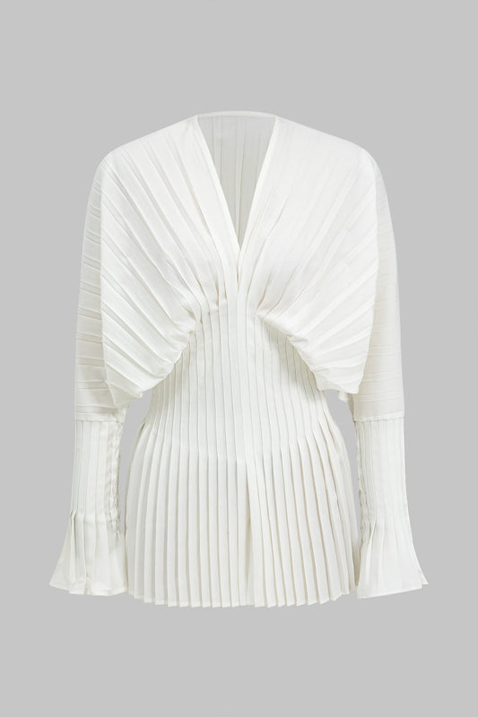 Pleated Bell Sleeve Corset Waist Long-Sleeve Shirt