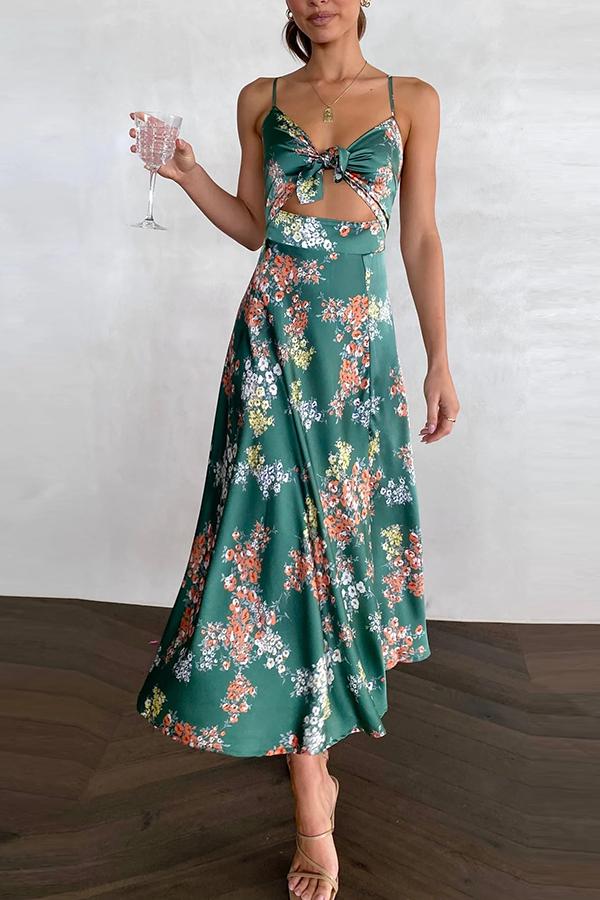 Vestido midi con abertura y lazo de satén floral Dreamers 