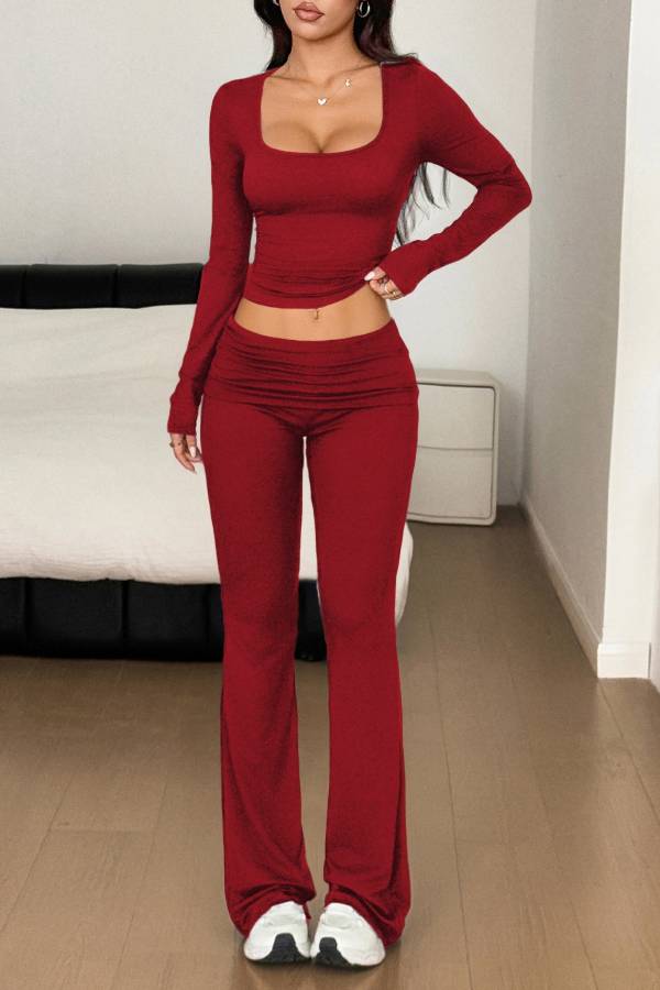 Sports style long-sleeved T-shirt and wide-leg pants suit