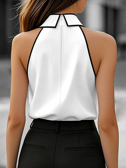 Fashion Halter Tie Neck Contrast Binding Blouse
