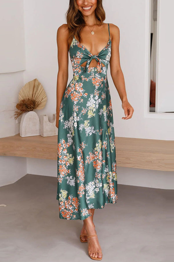 Vestido midi con abertura y lazo de satén floral Dreamers 