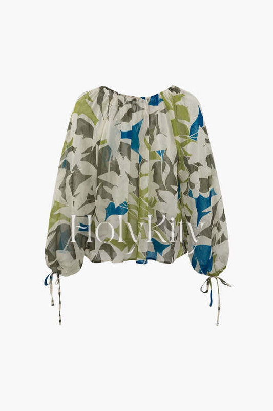 Printed Tie Front Blouse