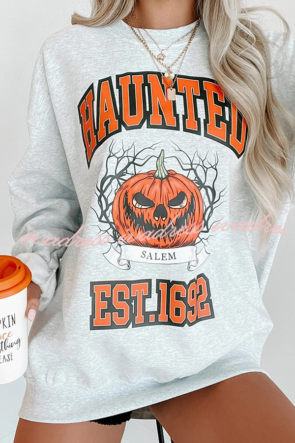 Halloween Pumpkin Print Round Neck Long Sleeve Sweatshirt
