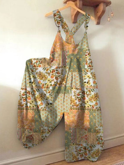 Casual Patchwork Loose Wide Leg Harem Jumpsuit