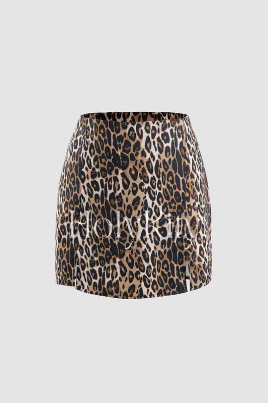 Leopard Print Slit Shorts