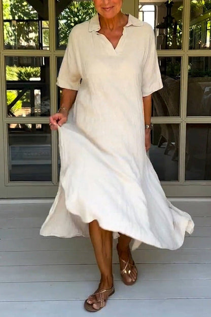 Vestido midi elegante, liso y de media manga 