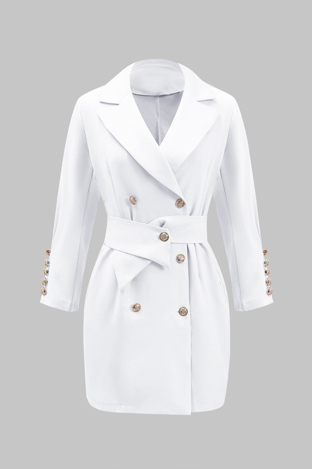 Ruched Belted Button Long Sleeve Notched Lapel Blazer