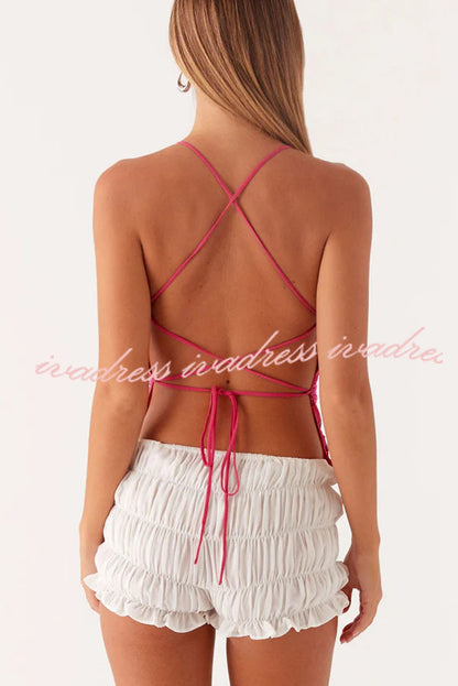 Dazzling Sequin Beaded Material Back Lace-up Loose Tank