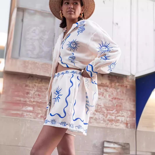 Vacation Sunface Printed Shirt and Shorts Set