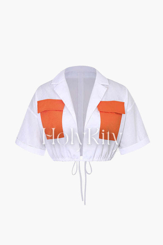 Drawstring Hem Crop Blouse