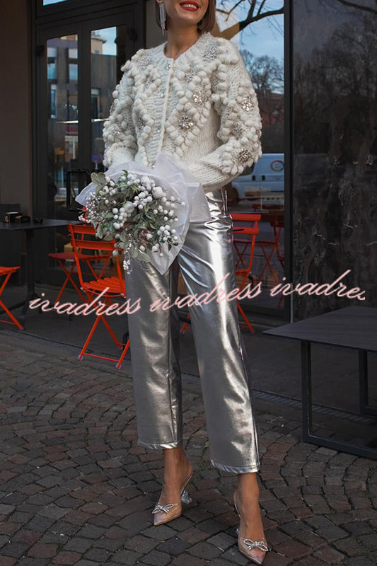 Cheerful Embrace Knit Sequin Flower Pom Pom Cardigan