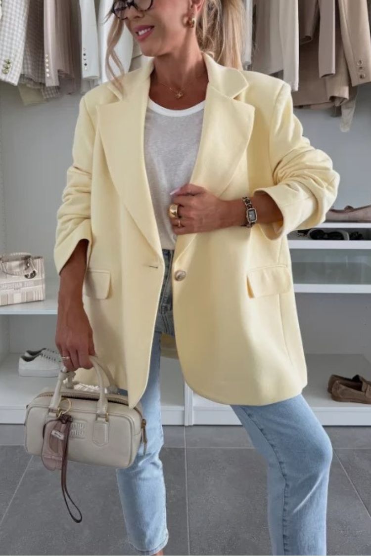 Solid Color Casual Lapel Long Sleeve Oversized Blazer