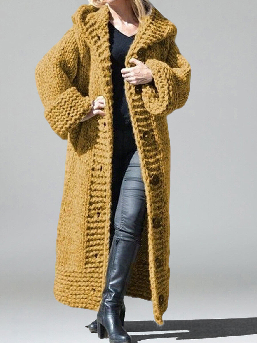 Daily Green Hooded Long Sleeve Crochet Casual Button Knitted Cardigans