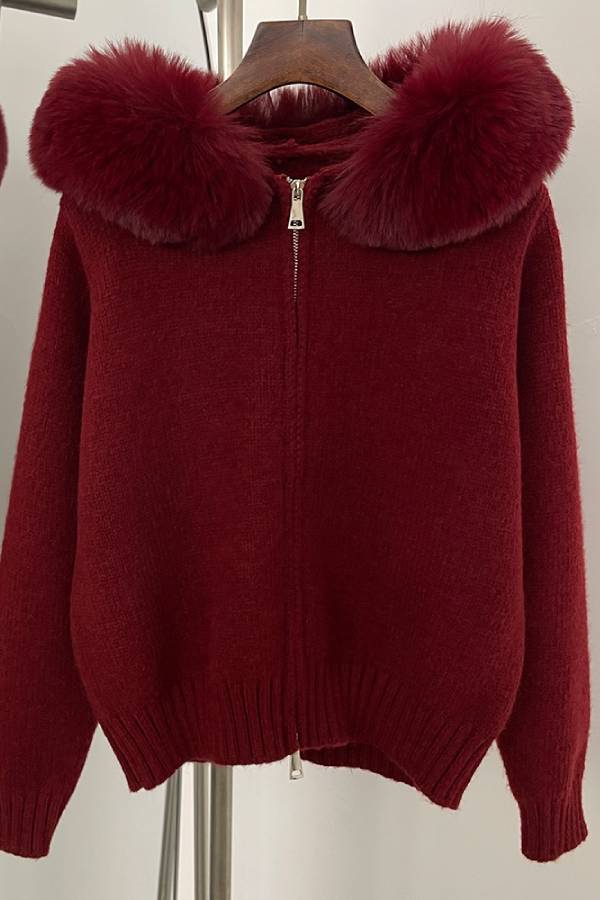 Cárdigan con cremallera y cuello de piel 