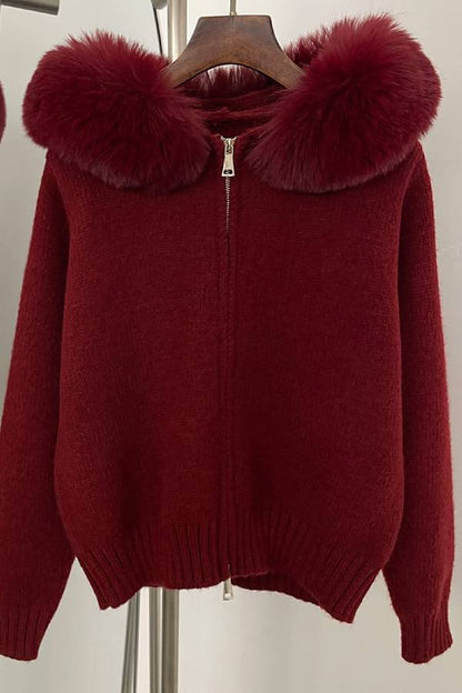Cárdigan con cremallera y cuello de piel 