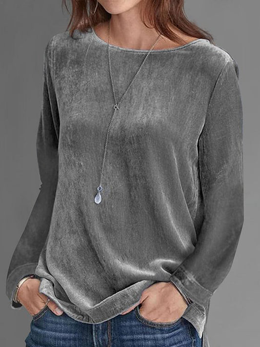Casual Round Neck Long Sleeve Solid Velvet Sweatshirt