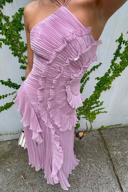 Vestido largo estilo nenúfar con pliegues y volantes estilo halter Dream Ode 