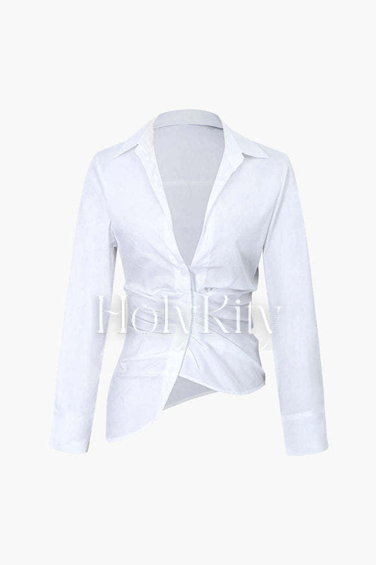 Asymmetrical Hem Pleated Shirt