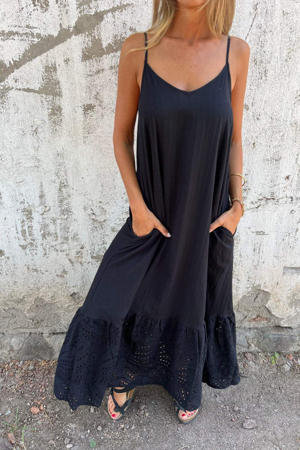 Vestido largo con tirantes de algodón y lino 